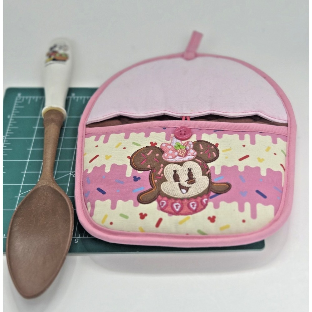 Disney Minnie Mouse Munchlings Cupcake Pot Holder & Mickey Salad Serving Spoon